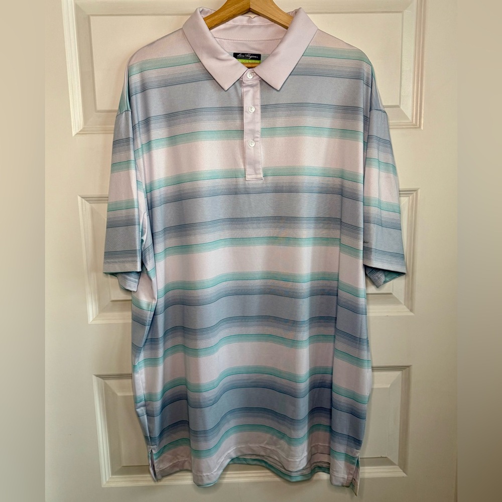 Ben Hogan Men's Golf Shirt with Soft Blue and Green Stripes